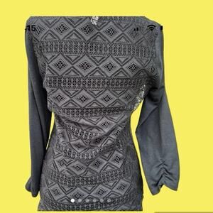 Vanity black long sleeve top with lace back, women's size M